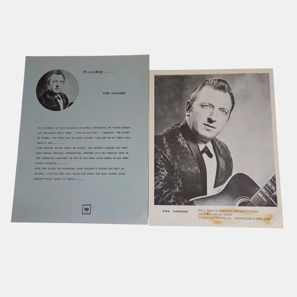 Vintage 50s 60s‎ Kirk Hansard Country Music Artist Press Photo & Press Release